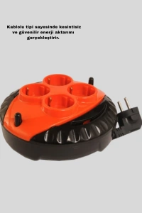 3 Metre Kablolu 4’lü Kırmızı Priz Makara