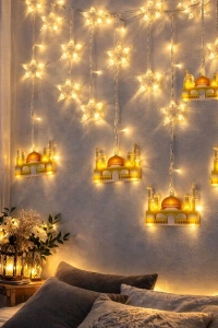 3 mt Fişli Sarı Cami Yıldız Ramazan Perde LED