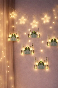 3 mt Fişli Yeşil Cami Yıldız Ramazan Perde LED