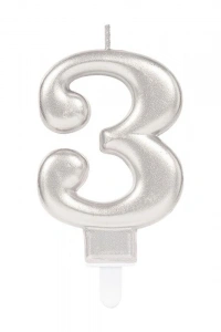 3 Rakamı Mum Gümüş Renk