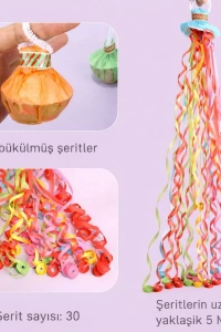 30 Şeritli Renkli Elle Atılan Konfeti – 5 Metre Uzayan Şerit Konfeti 1 Adet