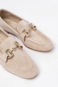 303 Bej Süet Toka Aksesuarlı Günlük Kadın Babet