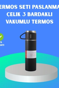 304 Çelik Termos Seti | 2 Bardaklı, 500 ml, Uzun Süre Isı Koruma