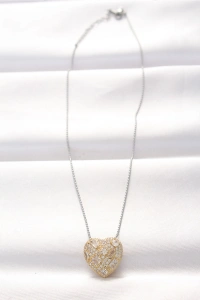 316L Çelik Çift Renk Zirkon Taşlı Kalp Kolye