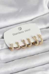 316L Çelik Gold Renk 6lı Set Kalp Form Kadın Küpe