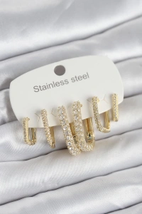 316L Çelik Gold Renk 6lı Set Zirkon Taşlı Kadın Küpe
