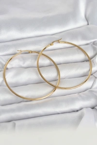316L Çelik Gold Renk 60 mm Halka Kadın Küpe