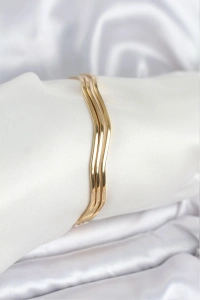 316L Çelik Gold Renk 65 mm Ajda Zikzak Model 3lü Kadın Bileklik