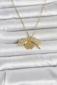 316L Çelik Gold Renk Açılabilir Yonca Model Zirkon Taşlı Kadın Kolye