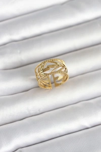 316L Çelik Gold Renk Başak Model Kadın Yüzük