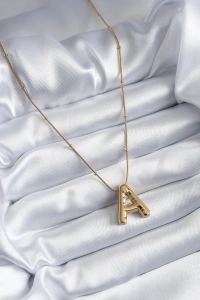 316L Çelik Gold Renk Bubble A Harf Model Kadın Kolye