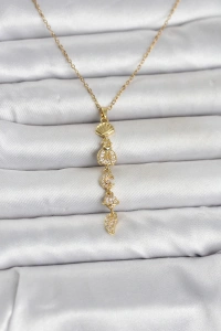 316L Çelik Gold Renk Deniz Temalı Y Model Zirkon Taşlı Kadın Kolye