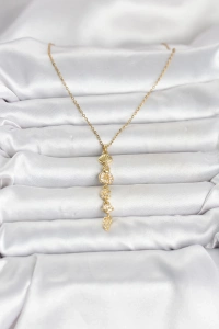 316L Çelik Gold Renk Deniz Temalı Y Model Zirkon Taşlı Kadın Kolye