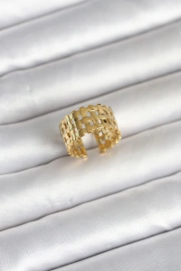 316L Çelik Gold Renk Hasır Model Kadın Yüzük