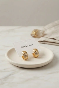 316L Çelik Gold Renk Kalın Halka Tasarım Model Küpe