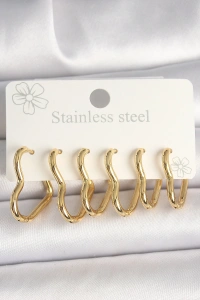 316L Çelik Gold Renk Kalp Model Kadın Küpe Seti