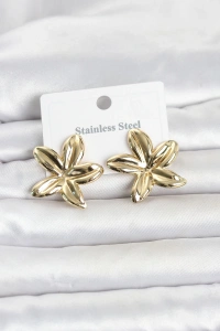 316L Çelik Gold Renk Lotus Çiçeği Model Kadın Küpe