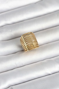 316L Çelik Gold Renk Plaka Model Kadın Yüzük