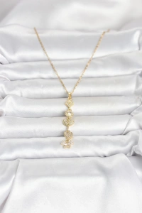 316L Çelik Gold Renk Şans Kolyesi Y Model Zirkon Taşlı Kadın Kolye