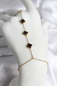 316L Çelik Gold Renk Siyah Yonca Model Kadın Şahmeran