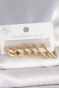 316L Çelik Gold Renk Üçgen Halka Model Kadın Küpe Seti