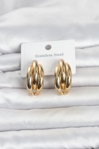 316L Çelik Gold Renk Yarım Halka Model Kadın Küpe