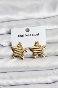 316L Çelik Gold Renk Yıldız Model Kadın Küpe