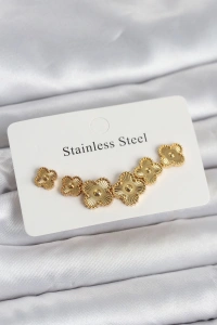 316L Çelik Gold Renk Yonca Küpe Seti