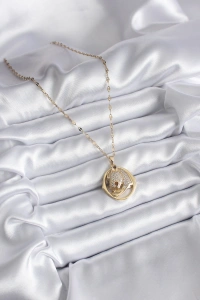 316L Çelik Gold Renk Zirkon Taşlı Jaguar Model Kadın Kolye