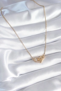 316L Çelik Gold Renk Zirkon Taşlı Model Kadın Kolye