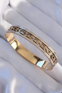 316L Çelik Gold Renk Zirkon Taşlı Model Kelepçe
