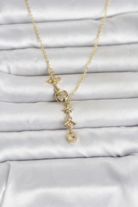 316L Çelik Gold Renk Zirkon Taşlı Y Kadın Kolye
