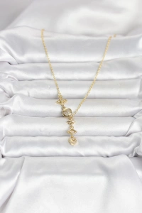 316L Çelik Gold Renk Zirkon Taşlı Y Kadın Kolye