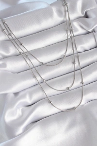 316L Çelik Gümüş Renk 3lü Topçuk Detay Kadın Kolye