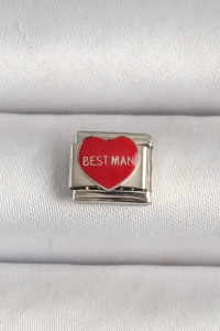 316L Çelik Gümüş Renk Best Man Yazılı Kırmızı Kalp İşlemeli Nomination Charm