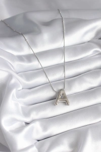 316L Çelik Gümüş Renk Bubble A Harf Model Kadın Kolye