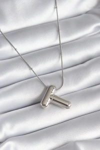 316L Çelik Gümüş Renk Bubble T Harf Model Kadın Kolye