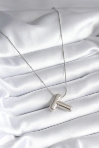 316L Çelik Gümüş Renk Bubble T Harf Model Kadın Kolye