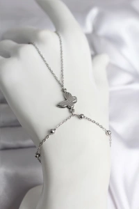 316L Çelik Gümüş Renk Kelebek Model Kadın Şahmeran