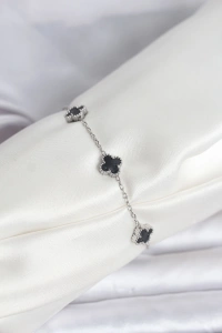 316L Çelik Gümüş Renk Siyah Baby Boy Yonca Bileklik