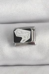 316L Çelik Gümüş Renk Siyah Beyaz Kuş İşlemeli Nomination Charm