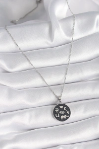 316L Çelik Gümüş Renk Siyah Renk Şans Kolyesi