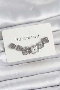 316L Çelik Gümüş Renk Yonca Küpe Seti