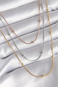 316L Çelik Mix Renk 3lü Topçuk Detay Kadın Kolye