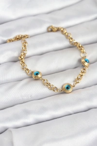 316L Çelik Nazar Model Gold Renk Kadın Bileklik