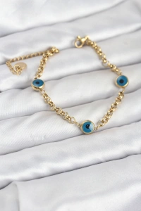 316L Çelik Nazar Model Gold Renk Kadın Bileklik