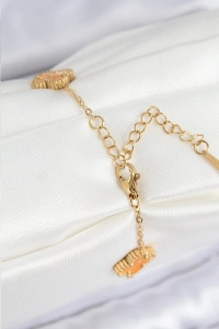 316L Çelik Sedefli Turuncu Gold Renk Yonca Kadın Bileklik