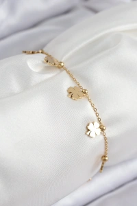 316L Çelik Sıralı Yonca Model Gold Renk Kadın Bileklik