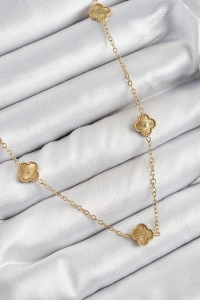 316L Çelik Yonca Model Gold Renk Kadın Kolye
