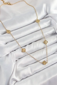 316L Çelik Yonca Model Gold Renk Kadın Kolye